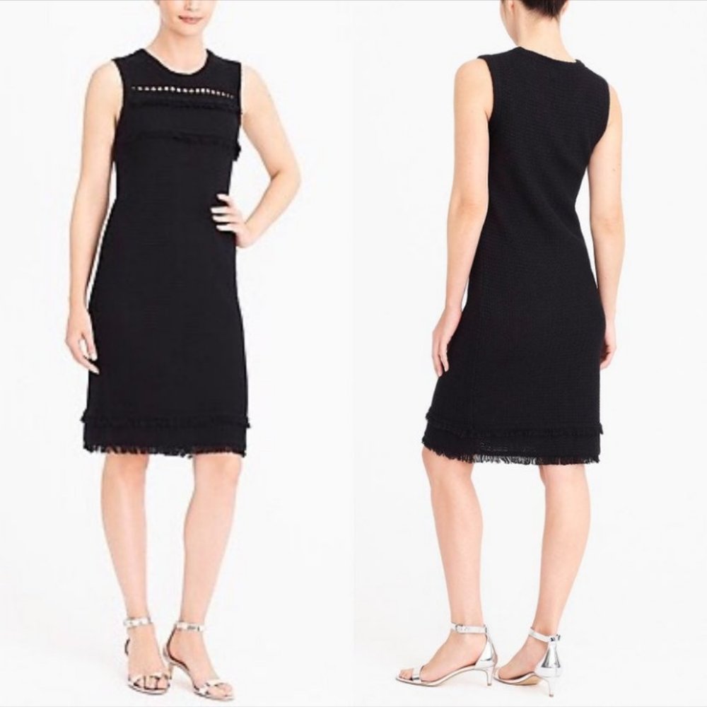 J.Crew Knit Black Fringe Crotchet Sweater Dress Size XS